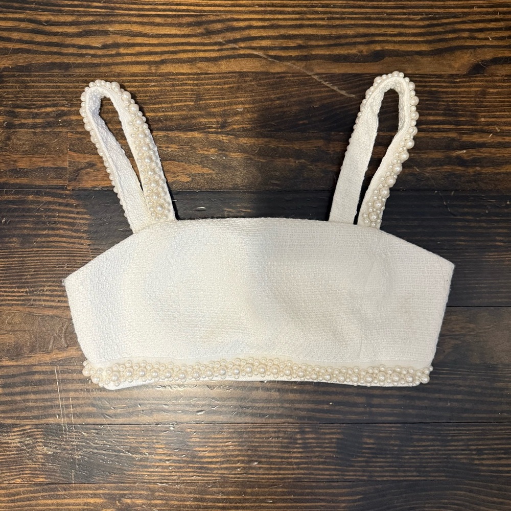 Altar'd State Elegant White Top with Pearl Accents